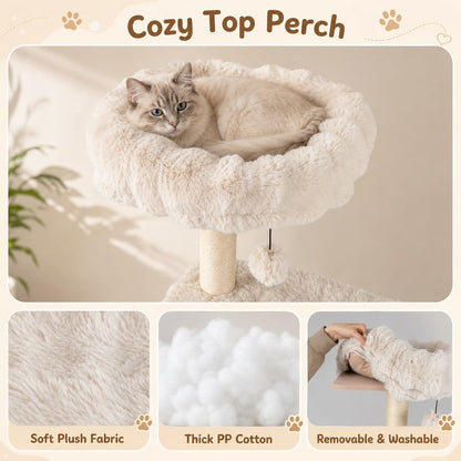 Cat Tree with Sisal Scratching Posts and Platform for Indoor Cats