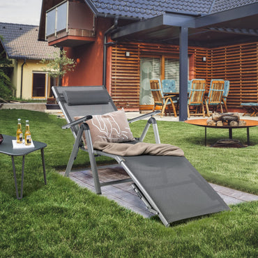 8 Positions Adjustable Garden Chaise Lounge Sunbed with 2-Level Foldable Legs and Pillow