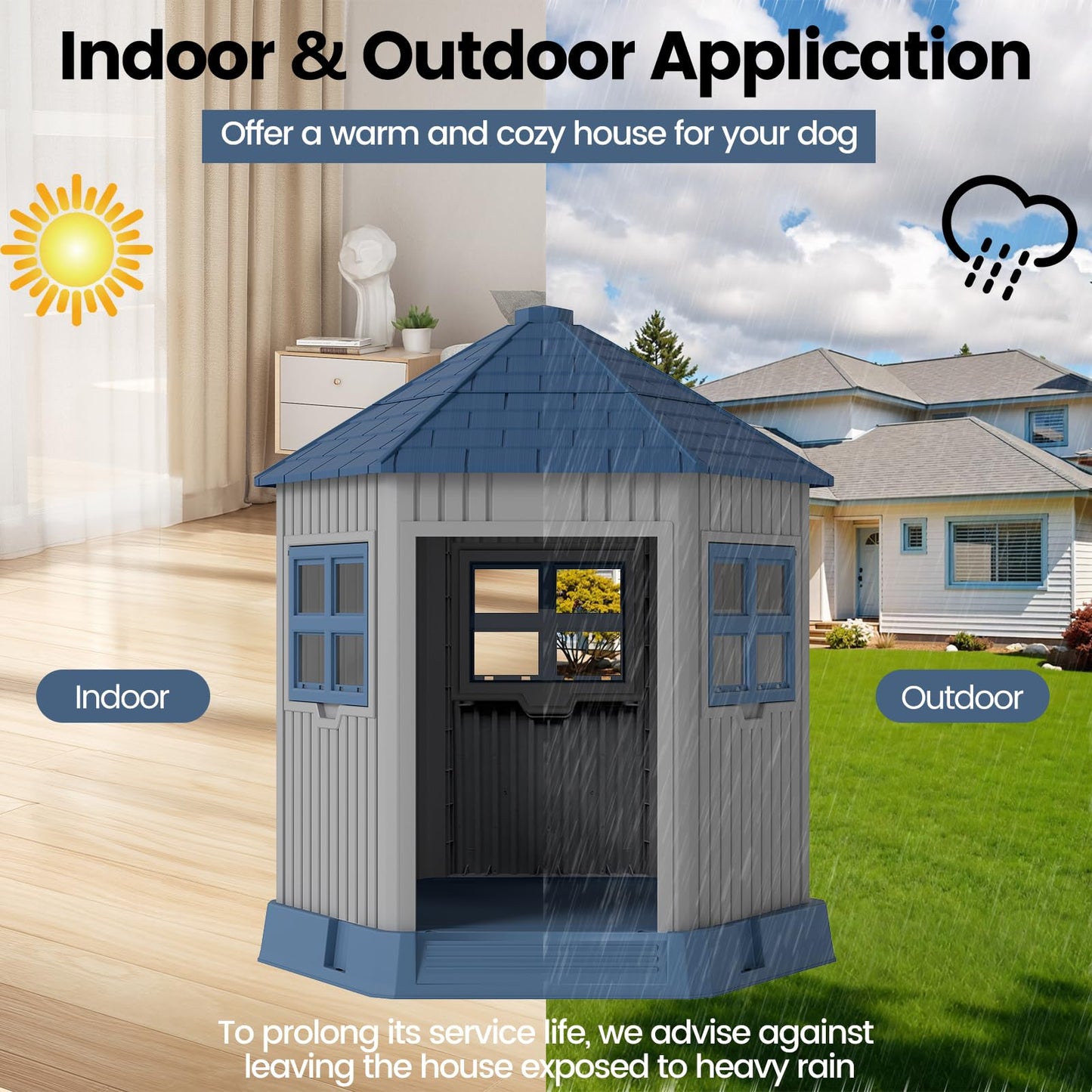 Outdoor Dog House with 2 Windows and Skylight for Small Medium Dogs