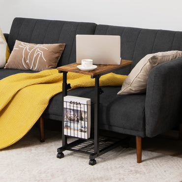 C-shape Adjustable End Table with Storage Basket