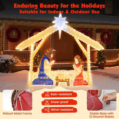 Pre-lit Christmas Holy Family Set with 272 Warm and Cold White LED Lights