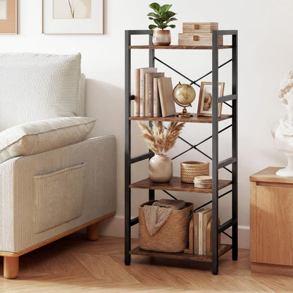 Wooden Storage Bookcase Ladder Shelving Unit with X-Shaped Bar
