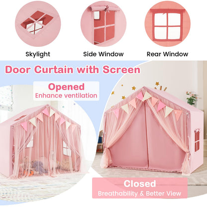 Kids Play Tent 3-4 Kids Large Play Tent House with Fabric and Screen Curtains