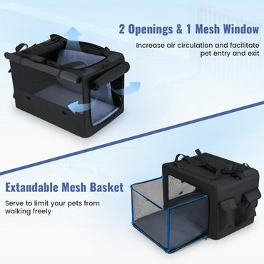 Foldable Pet Carrier Bag with 2 Openings & Expandable Mesh Basket
