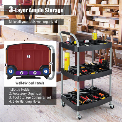 Large Capacity Utility Cart with Multiple Divider, Sponged Handle and Swivel Wheel