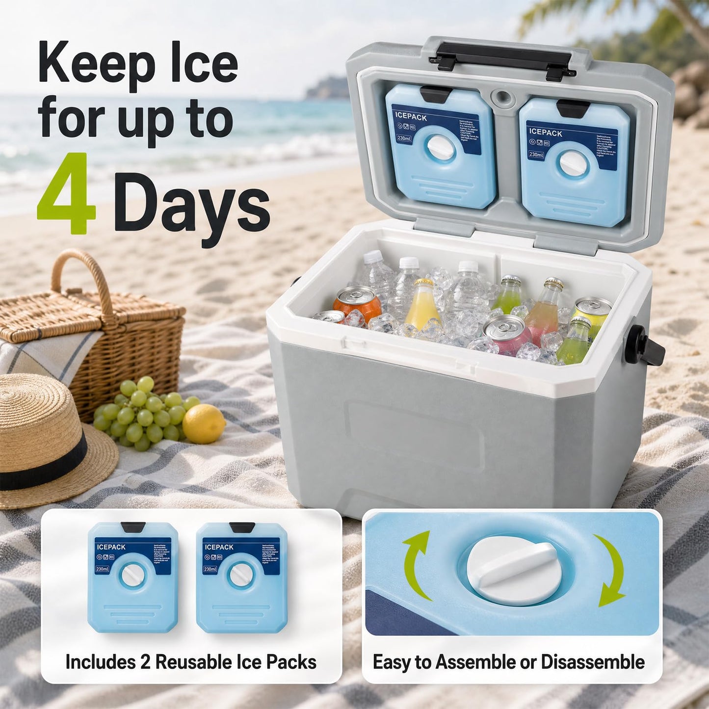 Hard Cooler Ice Chest Box for Cold/Hot Food & Drink