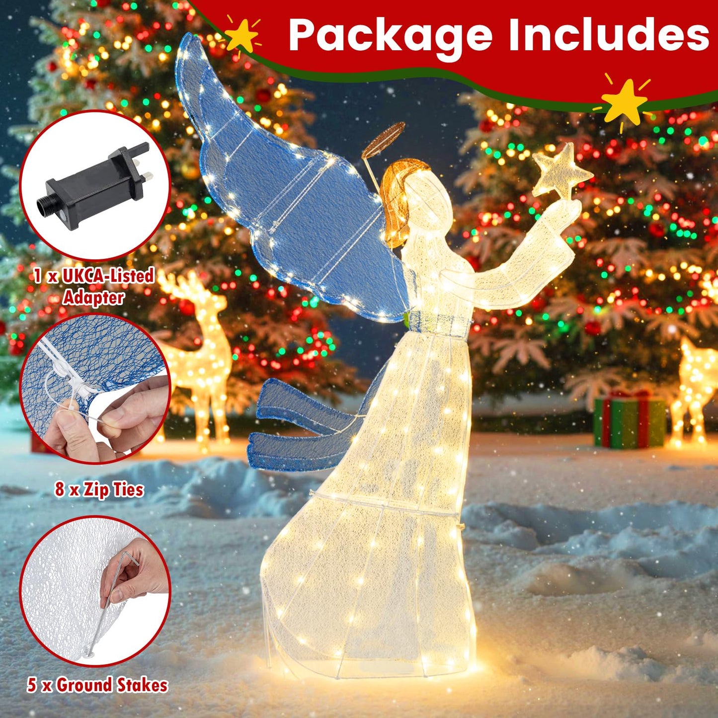 Pre-lit Christmas Angel, 3D Glittered Angel with LED Lights