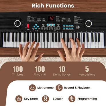 61 Key Keyboard Piano with Microphone for Beginners Kids Adults