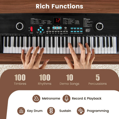 61 Key Keyboard Piano with Microphone for Beginners Kids Adults