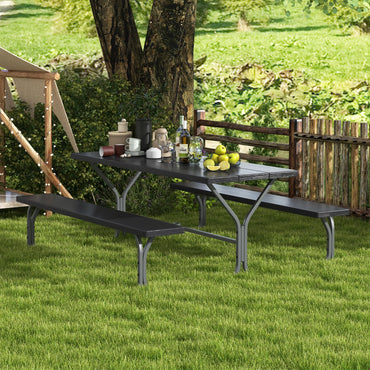 8 Seater Outdoor Heavy Duty Picnic Table and Bench Set with Umbrella Hole