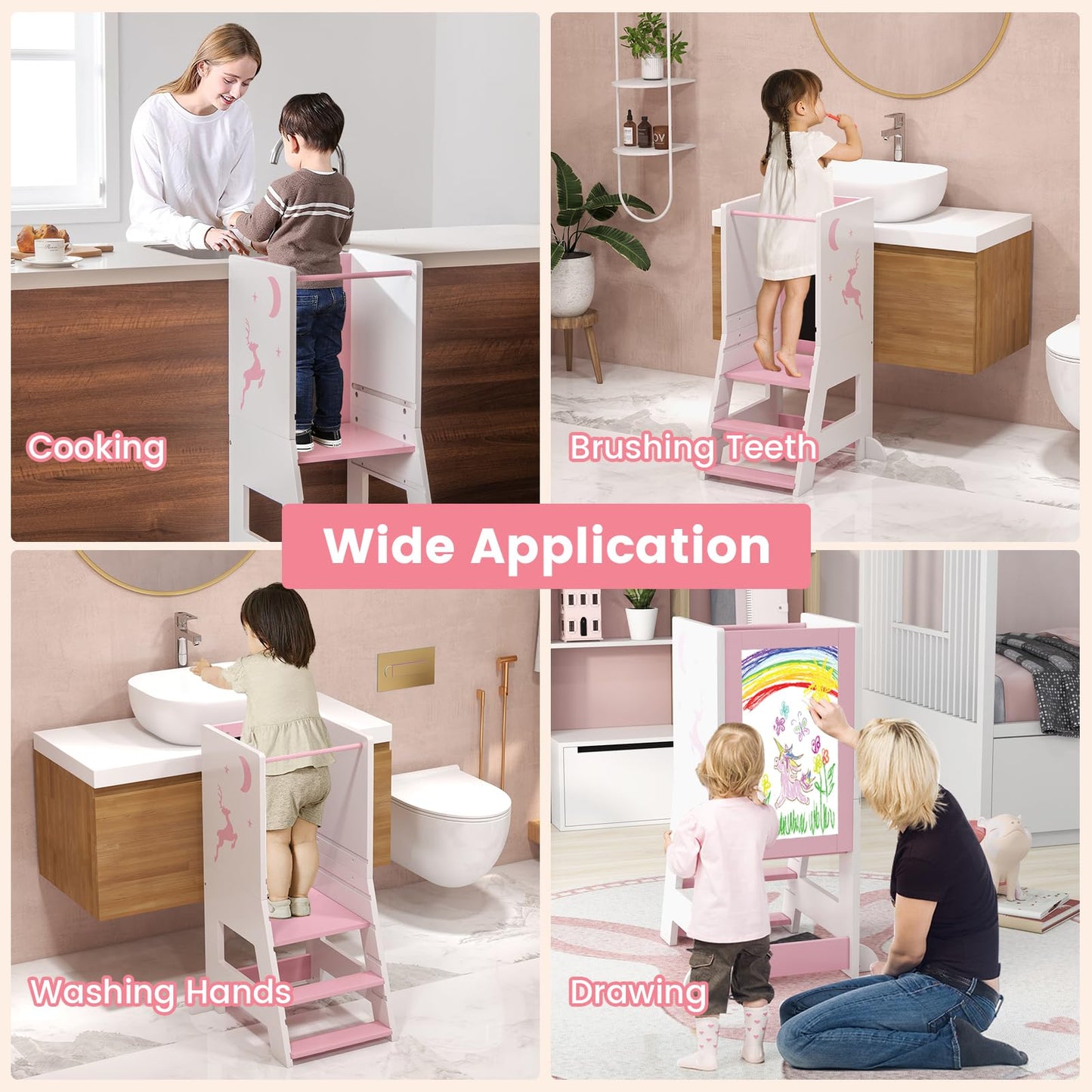 Height Adjustable Toddler Kitchen Learning Tower with Safety Rail