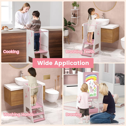 Height Adjustable Toddler Kitchen Learning Tower with Safety Rail