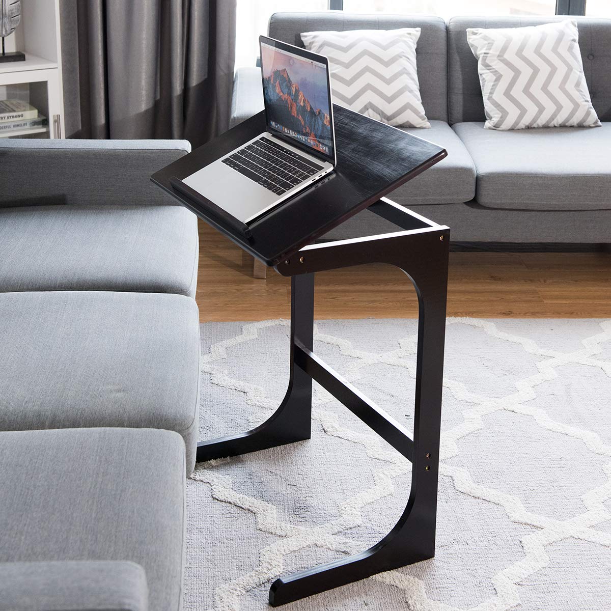 C-Shaped Bamboo Side Table with 7 Adjustable Angles
