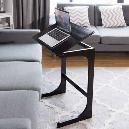 C-Shaped Bamboo Side Table with 7 Adjustable Angles
