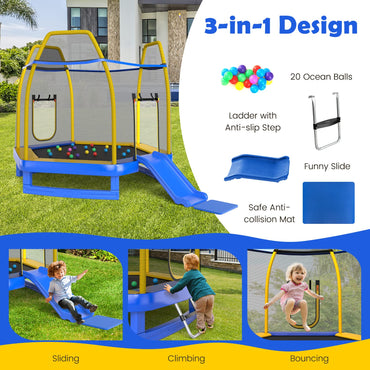 7 Feet Hexagonal Trampoline with Slide and Safety Enclosure Net