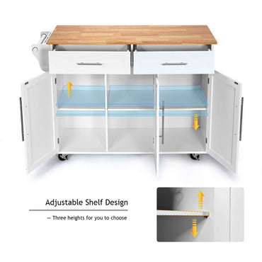Kitchen Island Trolley Wood Top Rolling Cart with Knife Block
