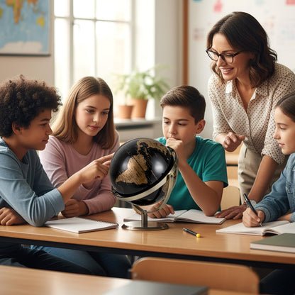 23CM Metallic Black World Globe with Metal Stand