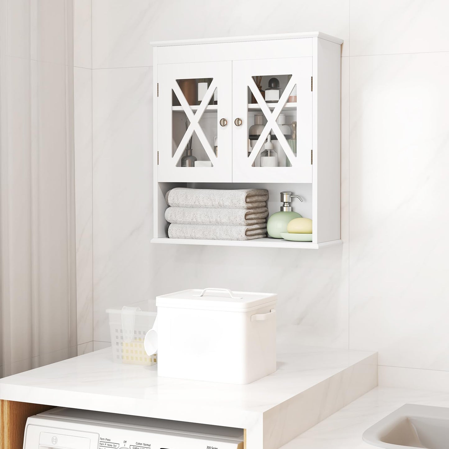 Wall Mounted Bathroom Cabinet with with 2 Acrylic Doors Medicine Cabinet