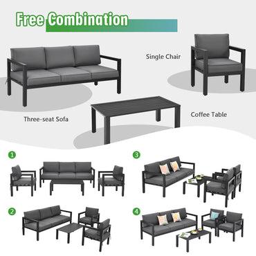 4 Pieces Garden Aluminum Furniture Set with Padded Cushions