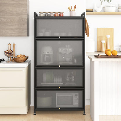 Kitchen Storage Cabinet, 5 Tier Tall Pantry Cupboard with Flip-Up Doors