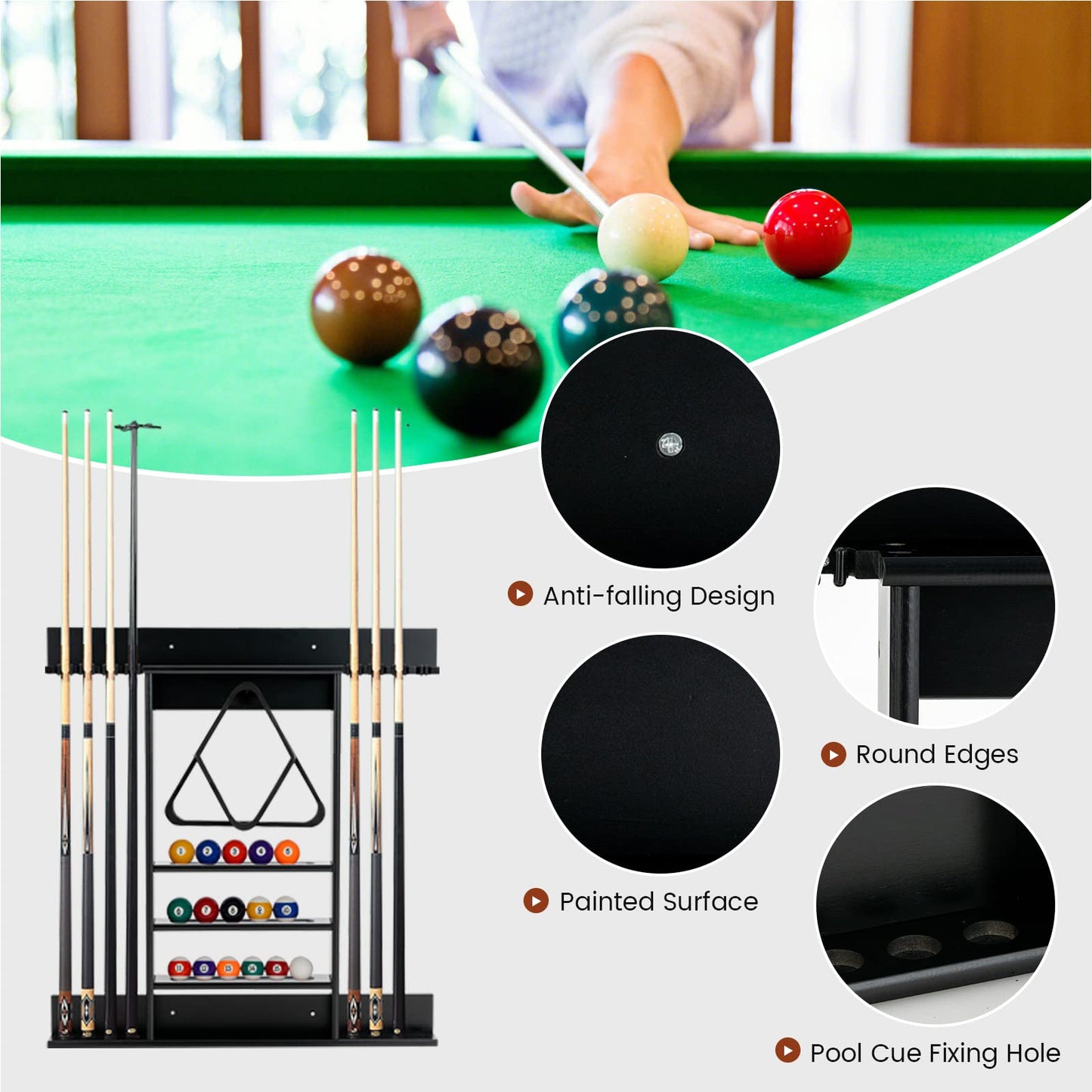 Wall Mounted Billiard Stick Holder Pool Cue Rack Only