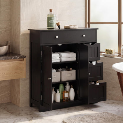 Bathroom Floor Cabinet, Freestanding Wooden Storage Cupboard with 4 Drawers