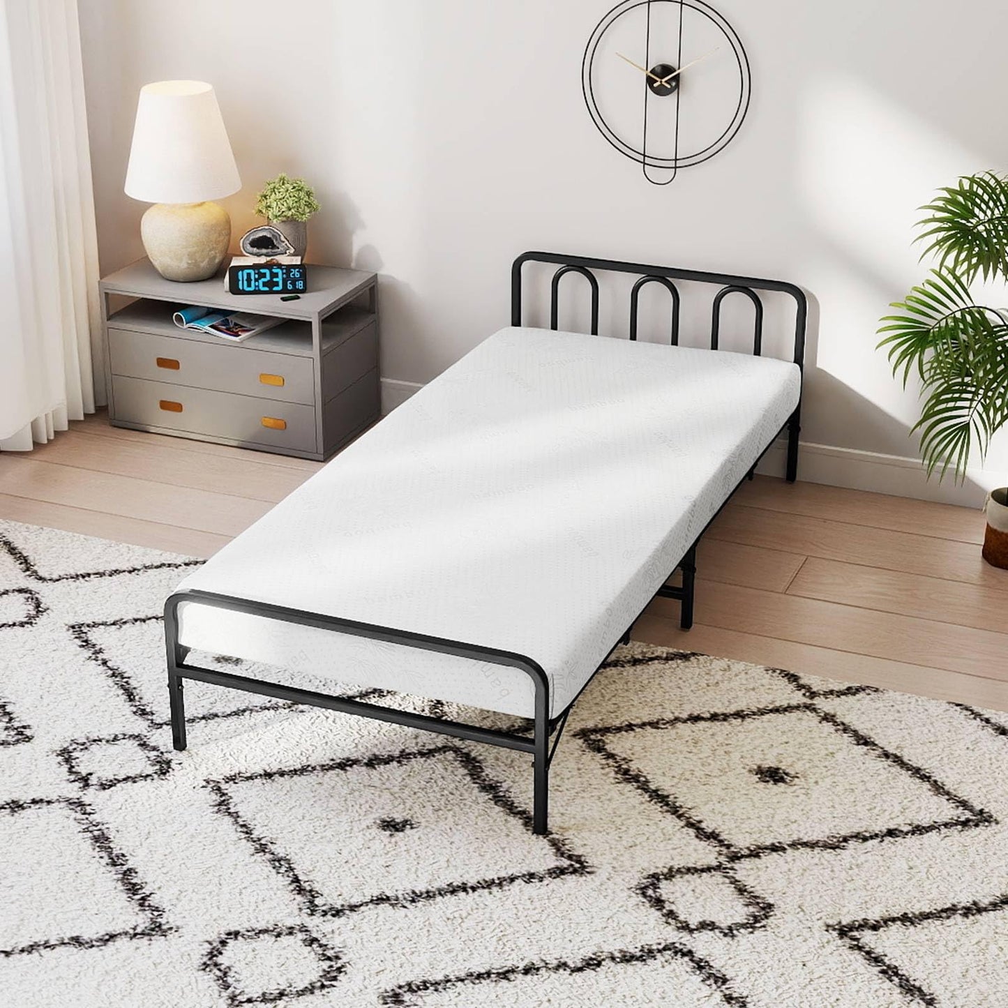 Portable Folding Bed with Headboard and Footboard for Guest Room