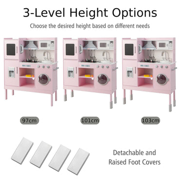 Height Adjustable Wooden Kid Play Kitchen Set with Sounds