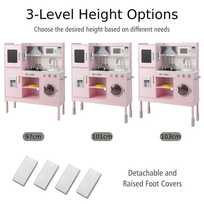 Height Adjustable Wooden Kid Play Kitchen Set with Sounds