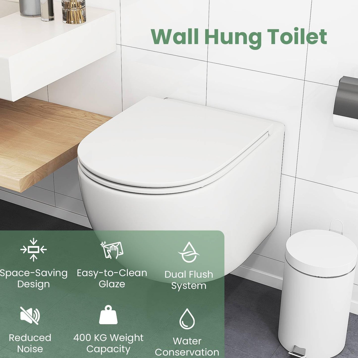 Wall Hung Toilet Ceramic Wall-Mounted Toilet Bowl and Toilet Seat