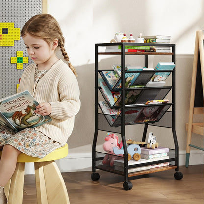Rolling File Utility Cart with 3 Slanted Side Shelves and Lockable Wheels