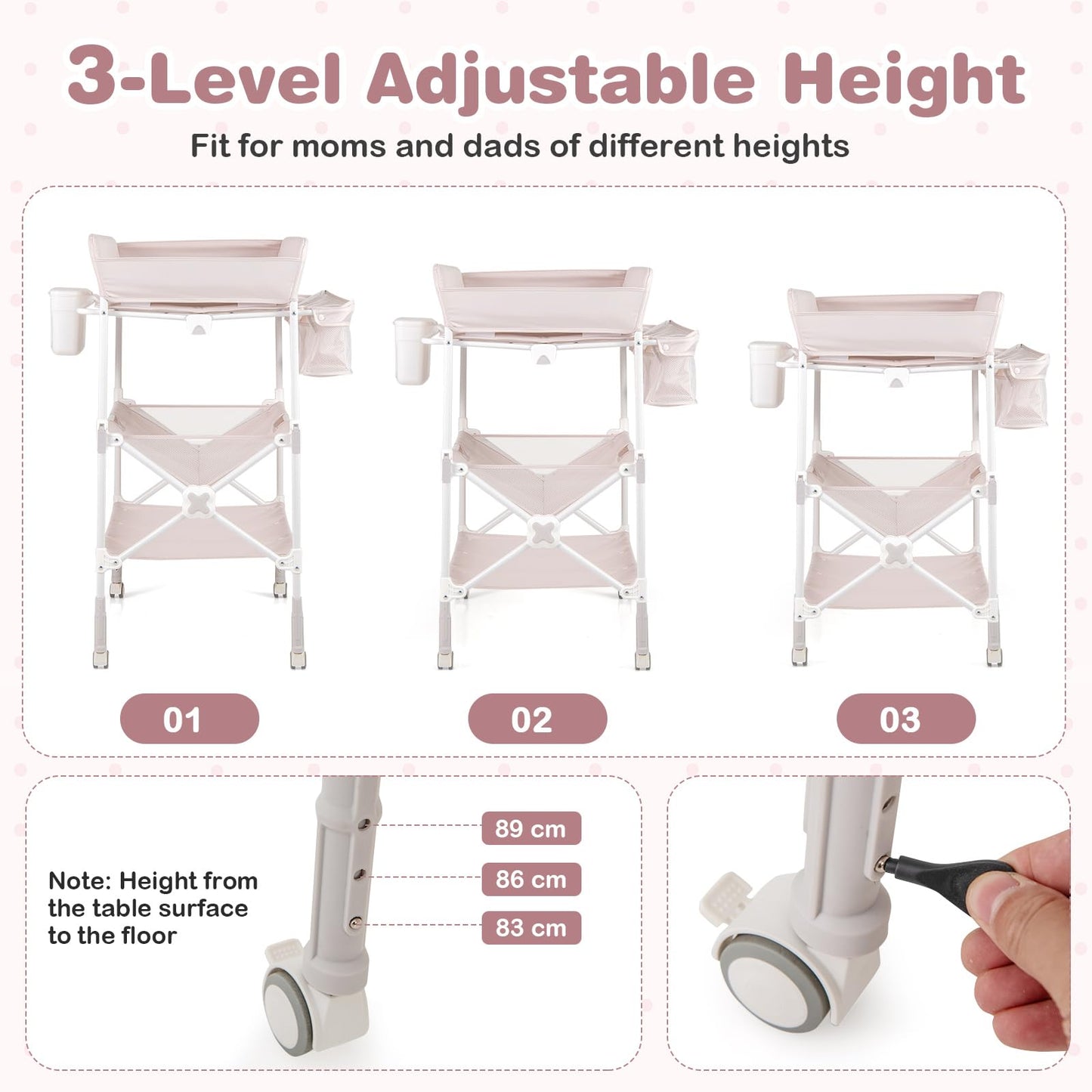 olding Diaper Changing Station with Wheels & Storage Basket