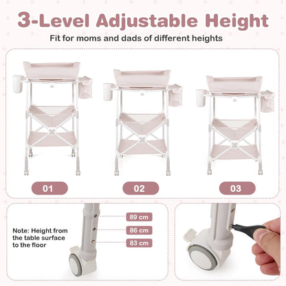 olding Diaper Changing Station with Wheels & Storage Basket