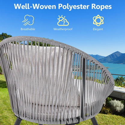 String Patio Bistro Set with 2 Chairs and Glass Coffee Table