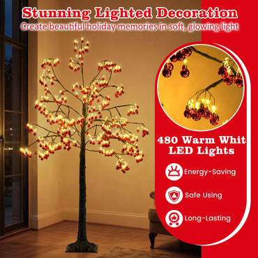 150 CM Christmas Decoration Tree Artificial Tree with Bendable Branches and 384 Red Balls