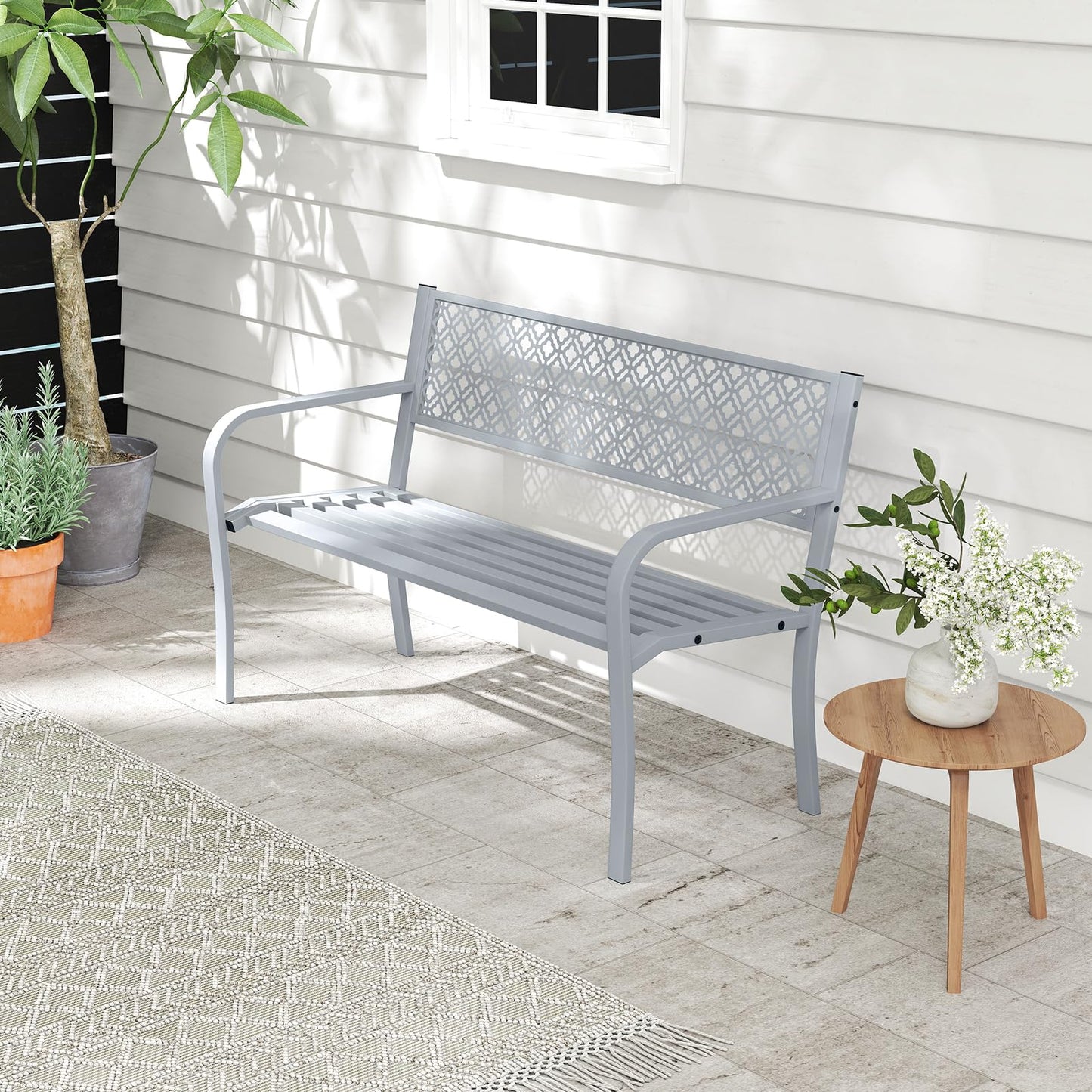 2 Person Heavy Duty Metal Frame Loveseat Park Bench