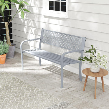 2 Person Heavy Duty Metal Frame Loveseat Park Bench