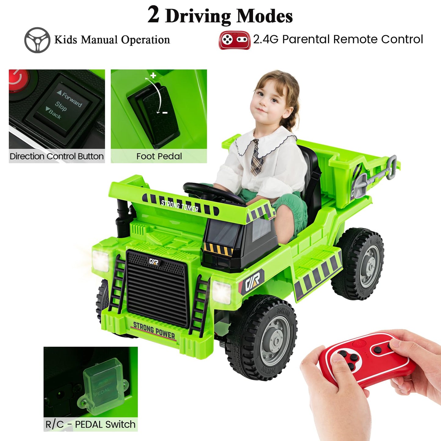 12V Kids Ride on Dump Truck with Electric Dump Bed