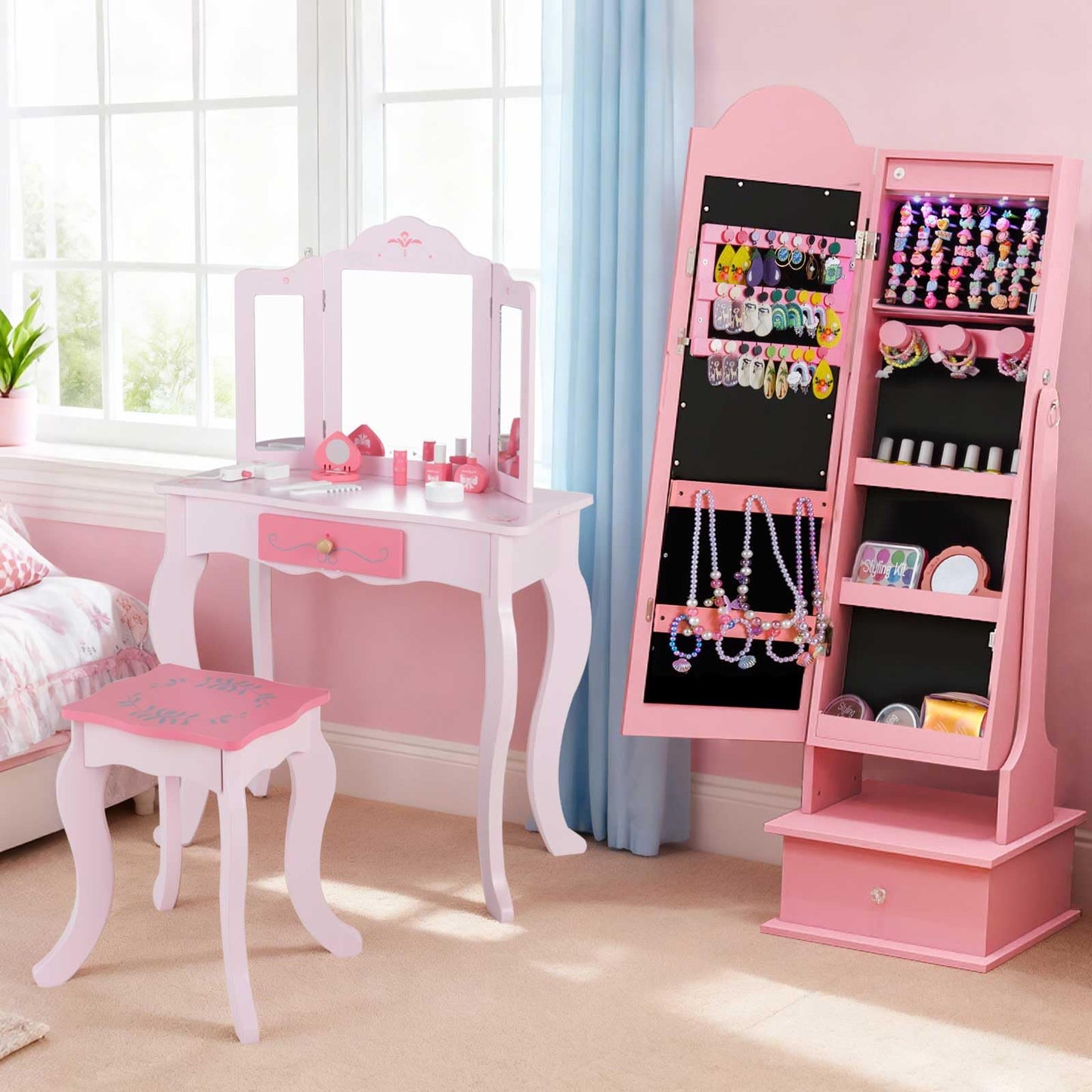 Kids Jewelry Cabinet Children Jewelry Organizer with Lights