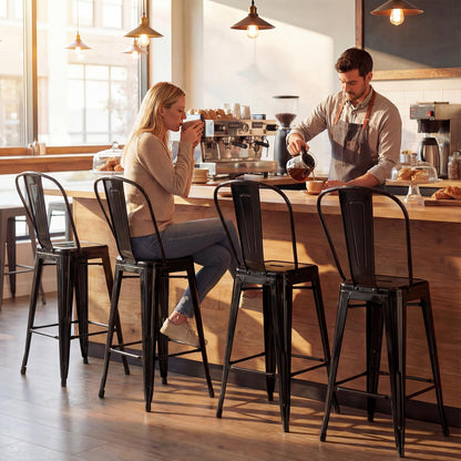62 cm Metal Bar Stools Set of 4 with Backrests and Footrests