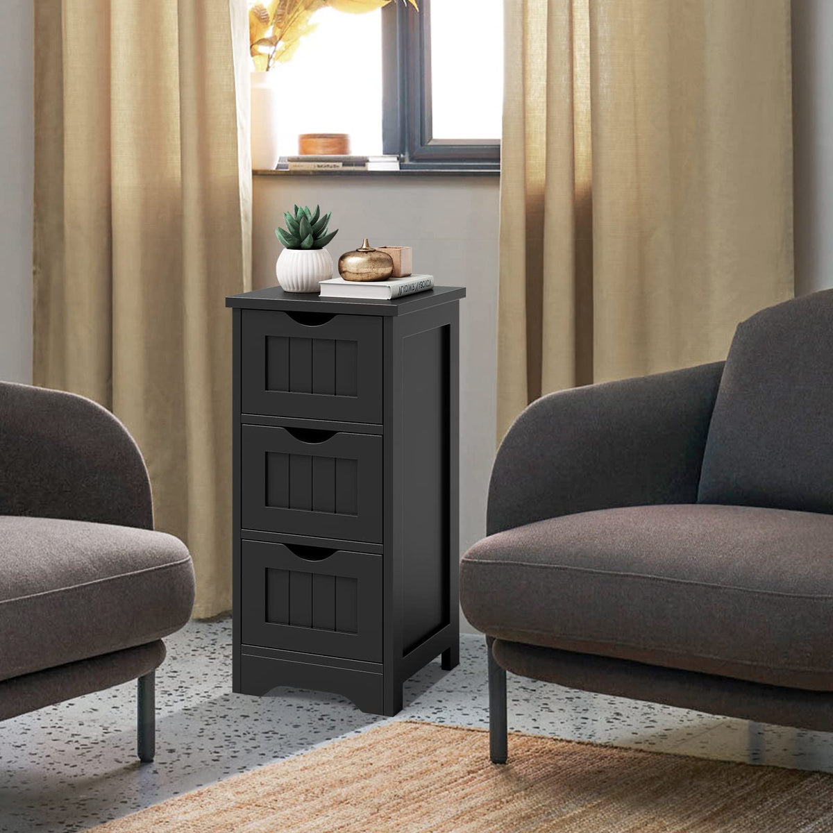 Bathroom Floor Cabinet with 3 Drawers and Cut-Off Handle
