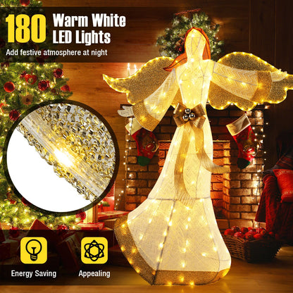 160cm Christmas Lighted Angel with Halo Bow and 180 LED Lights