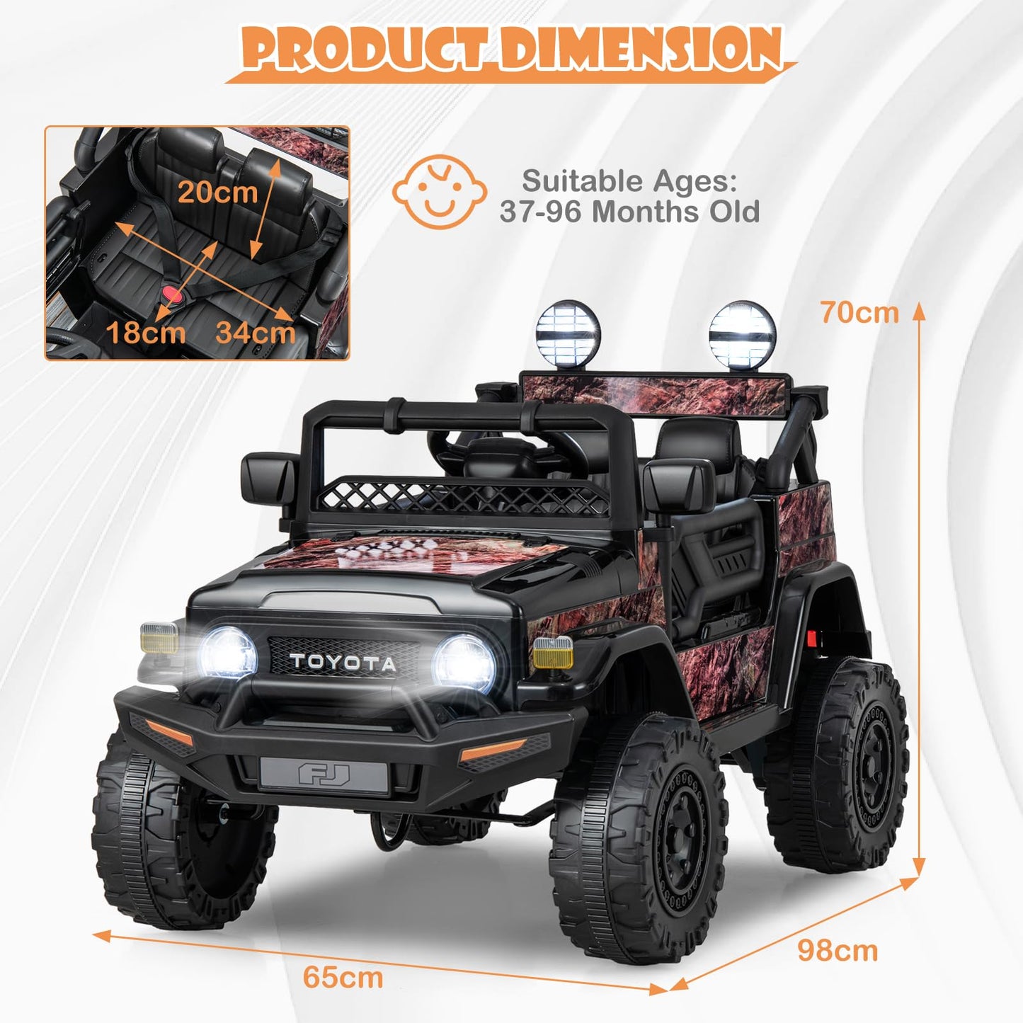 Kids Electric Ride On Car, 12V Licensed Toyota FJ Off Road Truck