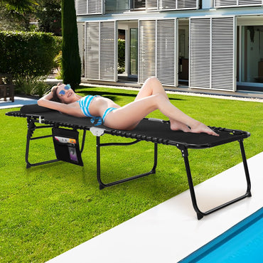 4-Level Adjustable Garden Reclining Chaise Lounge Chair Sunbed with Pillow & Side Pocket