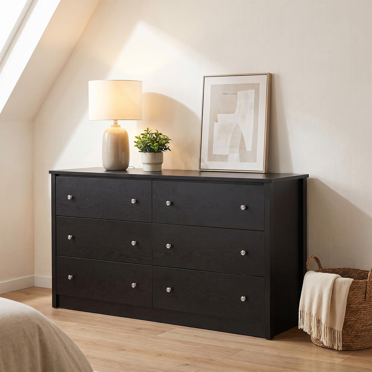 Freestanding Storage Cabinet with 6 Drawers and Anti-Toppling Device for Living Room
