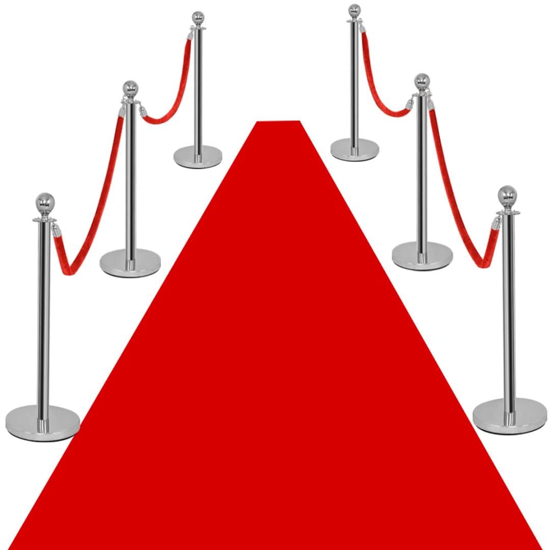 Set of 6 Queue Rope Barrier, 150cm Stanchion Rope Divider with Metal Base