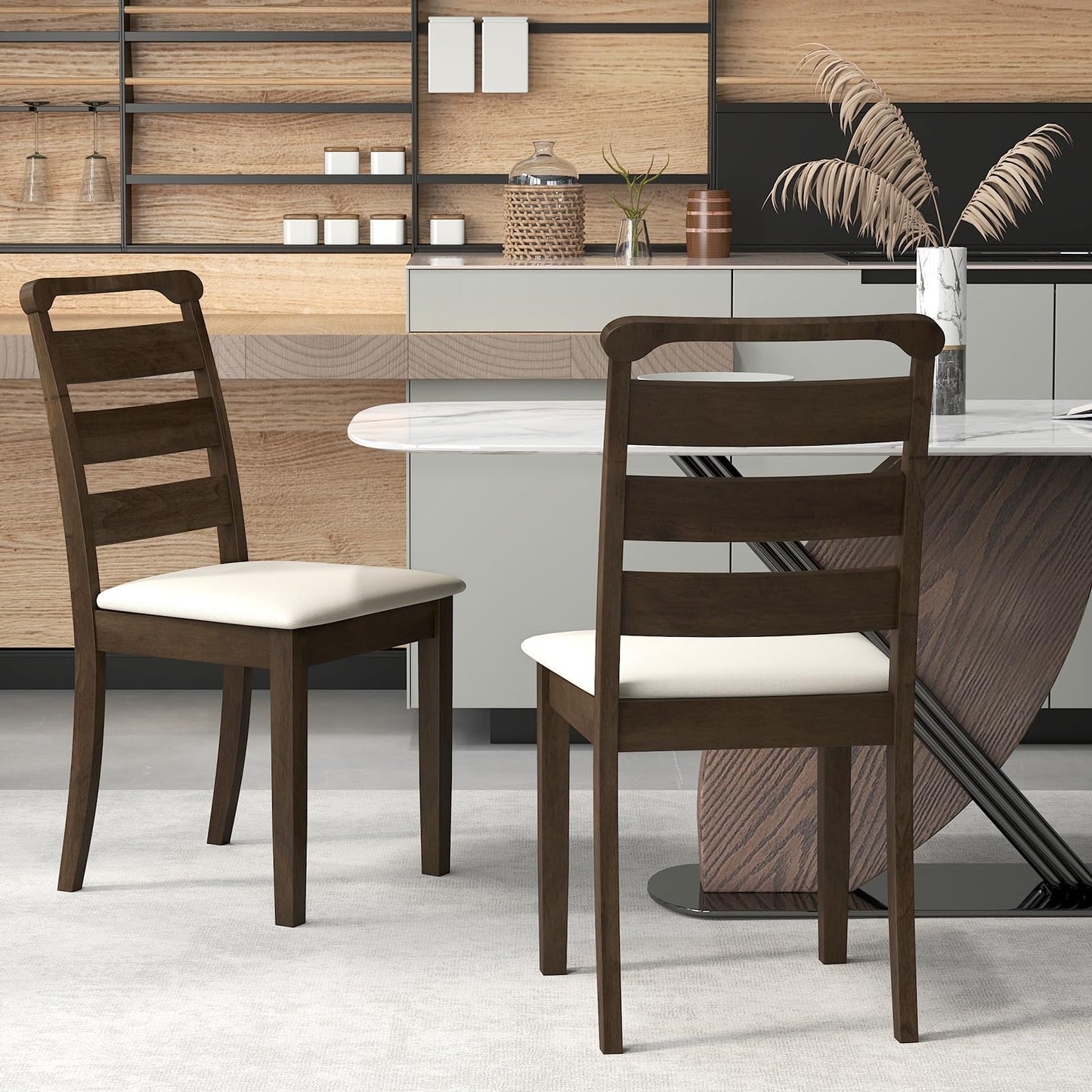 Modern Dining Chair Set of 2 Upholstered Farmhouse Chairs with Rubber Wood Frame