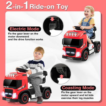 Kids Electric Ride-on Truck with Height Adjustable Seat and LED Lights