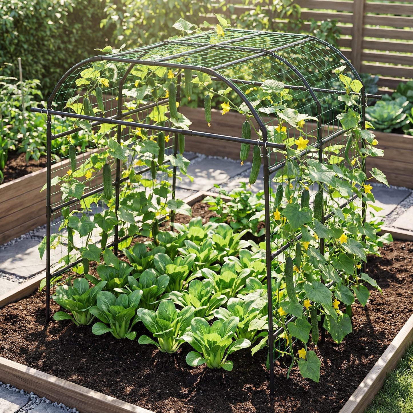 7.5FT/230CM Garden Arch Trellis, Large Plant Archway Tunnel with Netting