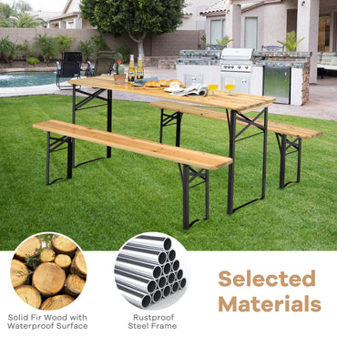 3 Pieces Folding Picnic Table and Bench Set Wooden Beer Table Set
